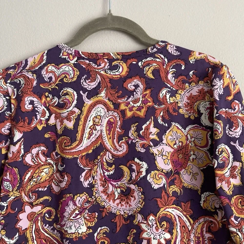 J. McLaughlin Catalina Cloth Purple Paisley Print Top Size Small Stretch Comfort